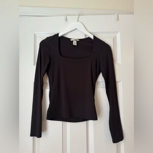 H&M Black Square Neck Long Sleeve Jersey Top